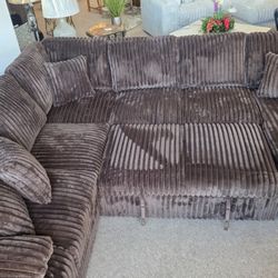 Brown Fabric U-Shaped Pull Out Sectional Sofa w/ Storage Chais