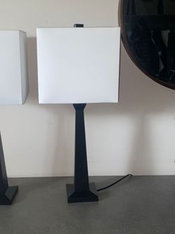 Wood Base And White Square Lampshade H24