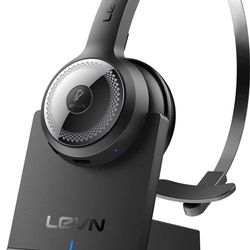 LEVN Bluetooth 5.0 Headset, Wireless Headset with Microphone (AI Noise Cancelling), 35Hrs Bluetooth Headphones with USB Dongle for PC, Suitable for Re