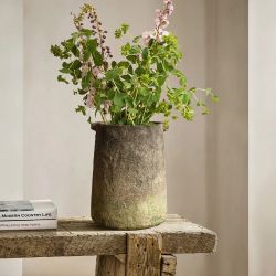 11 in. Rustic Ginger Root Brown Cement Indoor and Outdoor Cylinder Vase，D2199-S