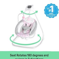 Ingenuity SimpleComfort Lightweight Compact 6-Speed Multi-Direction Baby Swing, Vibrations & Nature Sounds, 0-9 Months 6-20 lbs (Pink Cassidy)