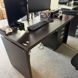 Modern Office Desk with 3-Drawer Mobile File Cabinet – Dark Espresso