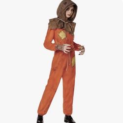 NEW Trick R Treat Sam Scarecrow Halloween Costume Jumpsuit Gloves Hood Medium 7-8