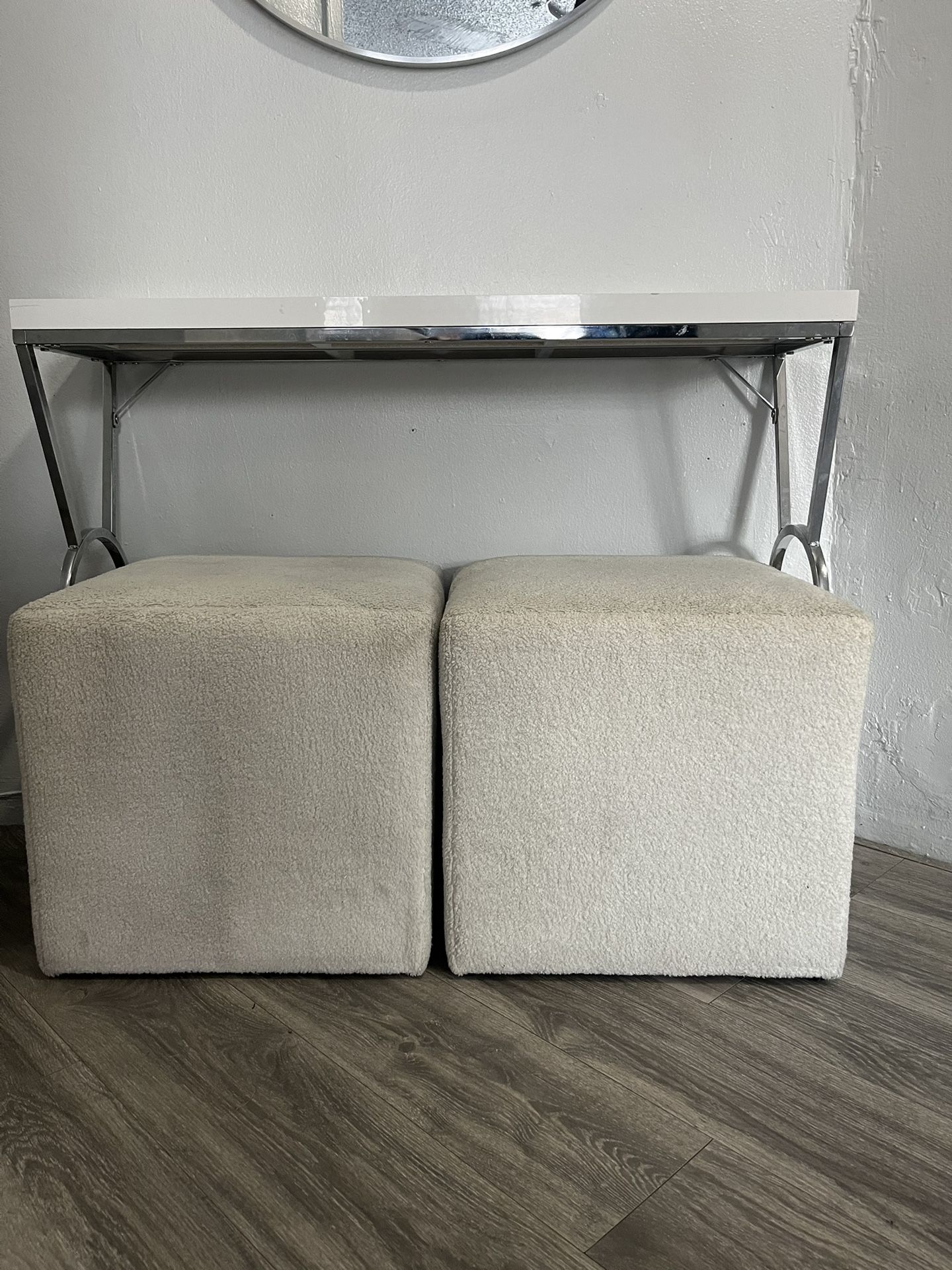 Pair of Cube Ottomans - Cream Color