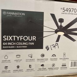 64in Ceiling Fan - Matte Black Finish