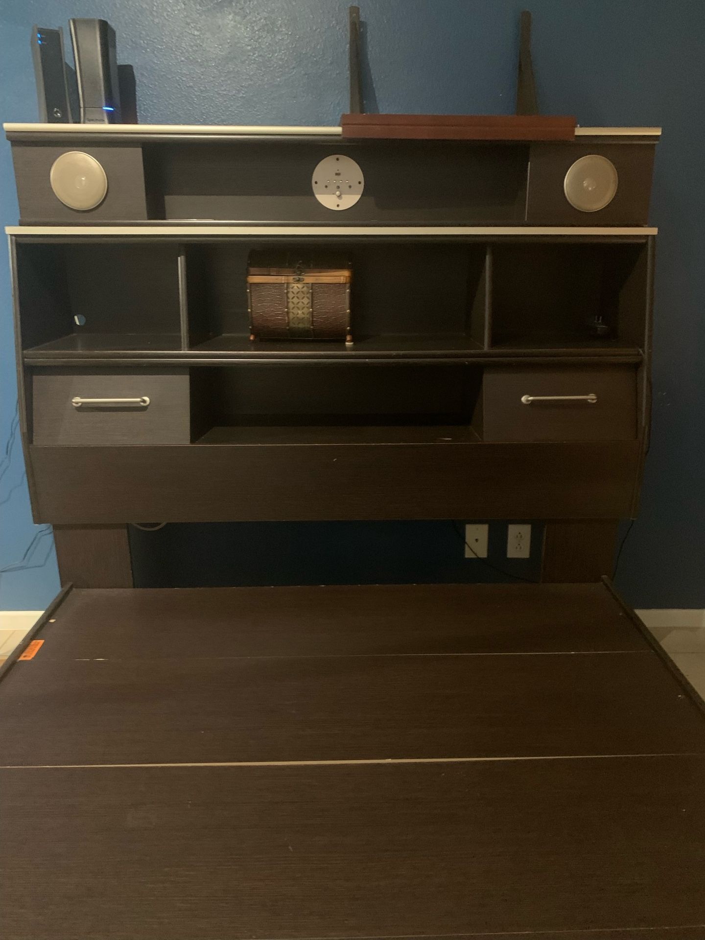 Bed Frame Comes With Speaker (USB). Desk Comes With Glass Decorations. Message For More Info.