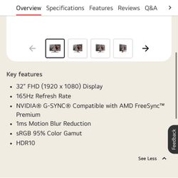 32 Inch UltraGear FHD 165Hz HDR10 Monitor with G-SYNC Compatibility