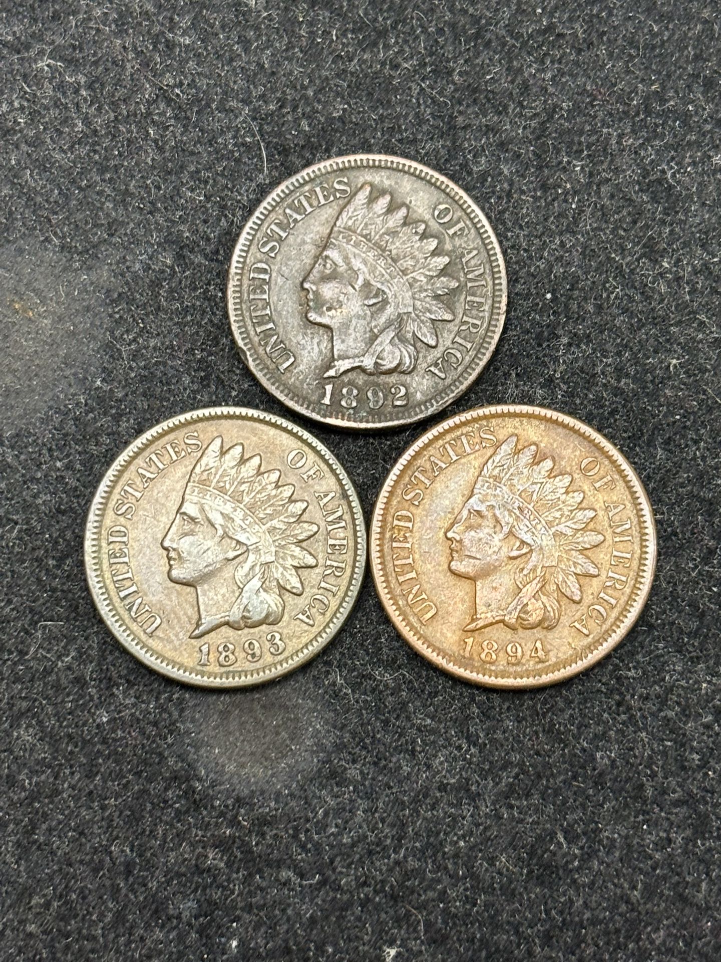 Set of 1892 to 1894 Indian Head Cents -- INCLUDES KEY DATE COIN!