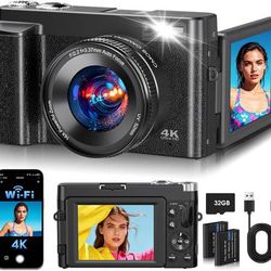 new 4K Digital Camera for Photography, 2026 Latest WiFi 64MP Vlogging Camera for YouTube with 180° flip Screen, Autofocus Anti-Shake, 16X Zoom, Compac
