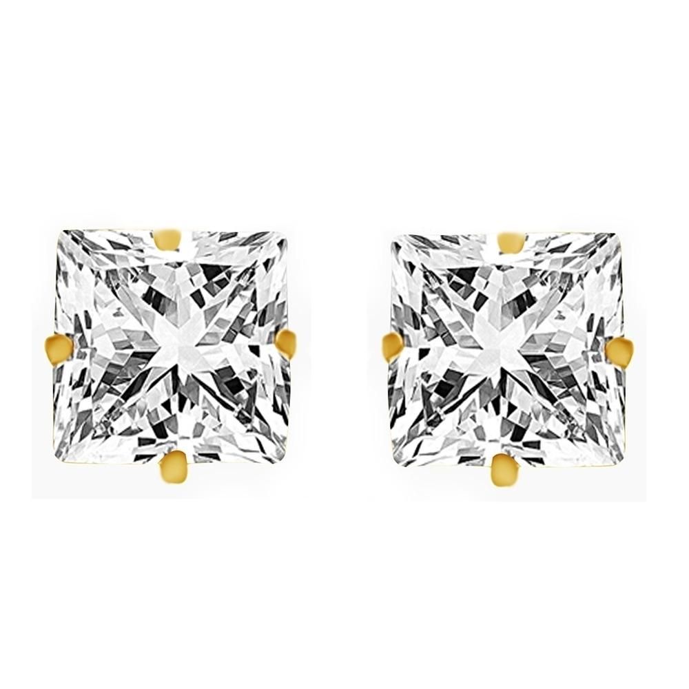 New 0.20 Ct Square Princess Cut 14K Yellow Gold Diamond Stud Earrings