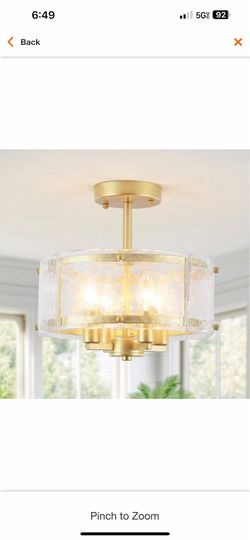 Wilhelm 12.6 in.4-Light Gold Modern Drum Candle Semi-Flush Mount with Glass Panels Shade and No Bulbs Included L18