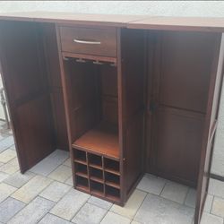 Expandable Counter Wine Bar, Antique Walnut finish