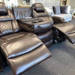 Ashley Chocolate Power Reclining Sofa and Loveseat warnerton 