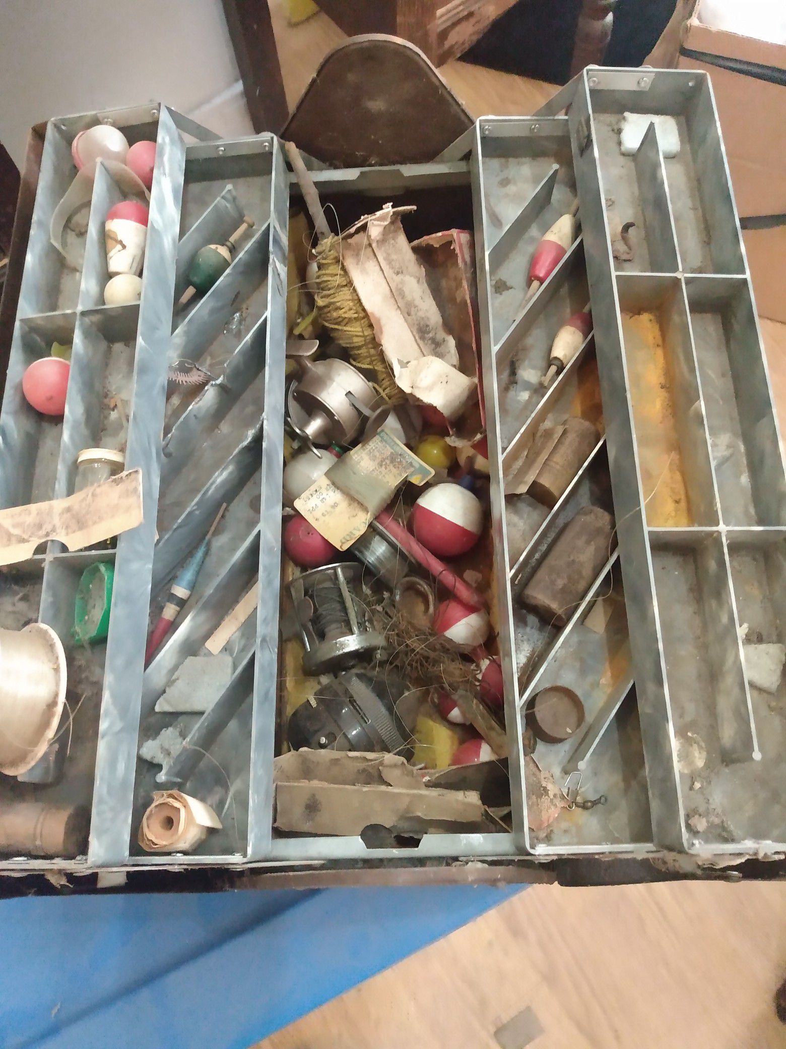 Antique fishing lures and tackle box