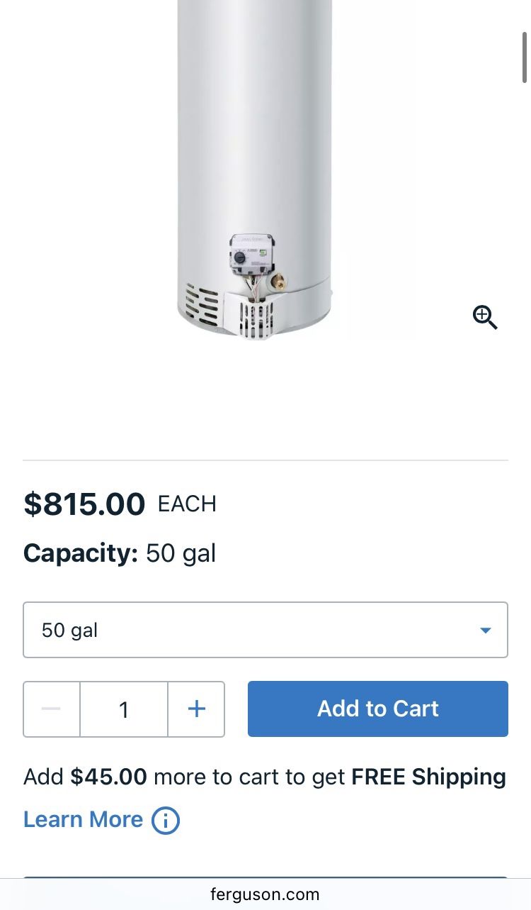 50 Gallons Bradford White Water Heater 40,000 Btus