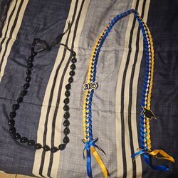 Yellow and blue lei and beaded chain