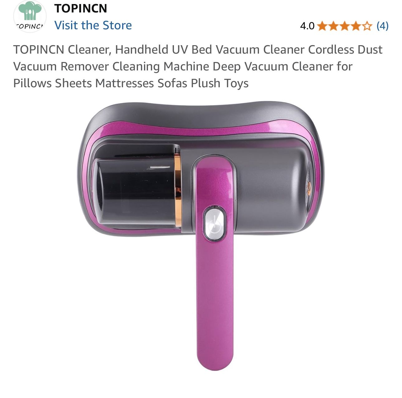 TOPINCN Cleaner, Handheld UV Bed Vacuum Cleaner Cordless Dust Vacuum Remover Cleaning Machine Deep Vacuum Cleaner for Pillows Sheets Mattresses Sofas