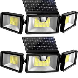2 Pack, 214 LED 2200LM Ultra Bright Wireless Solar Motion Sensor Lights Outdoor with 3 Modes, Adjustable & Wide Lighting Area, IP65 Waterproof Durable