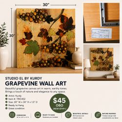 Grapevine Wall Art 30x30 - Studio EL by Kurdy - Wine Country Canvas - Ready to Hang-$45 OBO