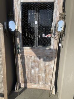 2 Antique Brass Scones & Chicken Wire Door