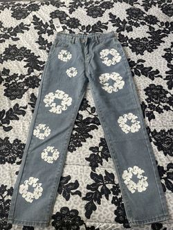 Blue Jeans With Flower Design
