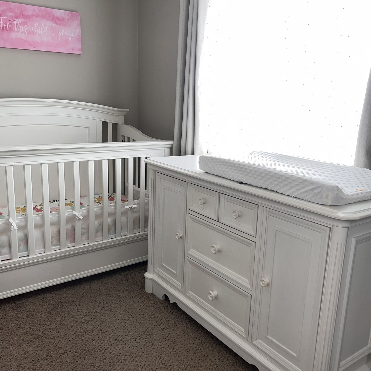 grey crib with white dresser Ragazzi Baby crib and Dresser White! for Sale in Tacoma, WA