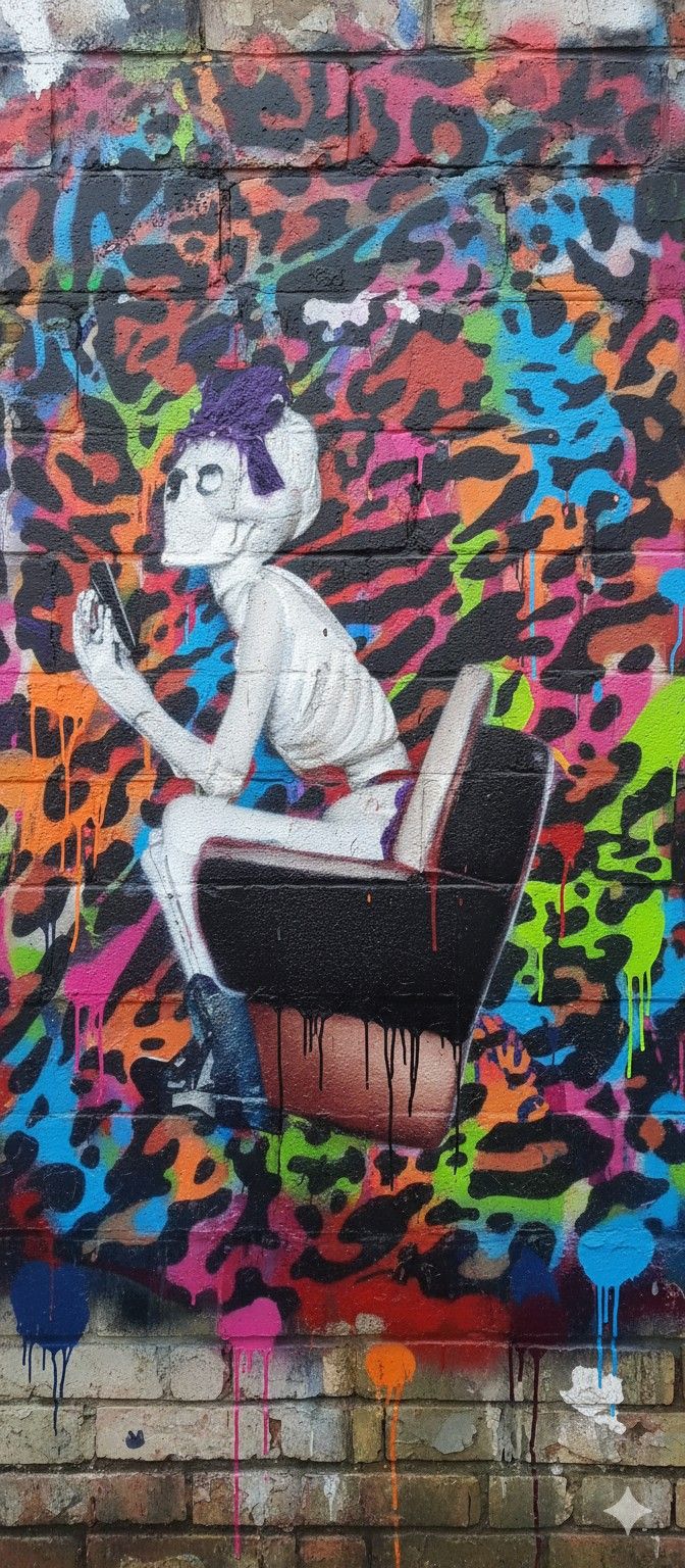 Skeleton Pooping While Scrolling Wall Murals