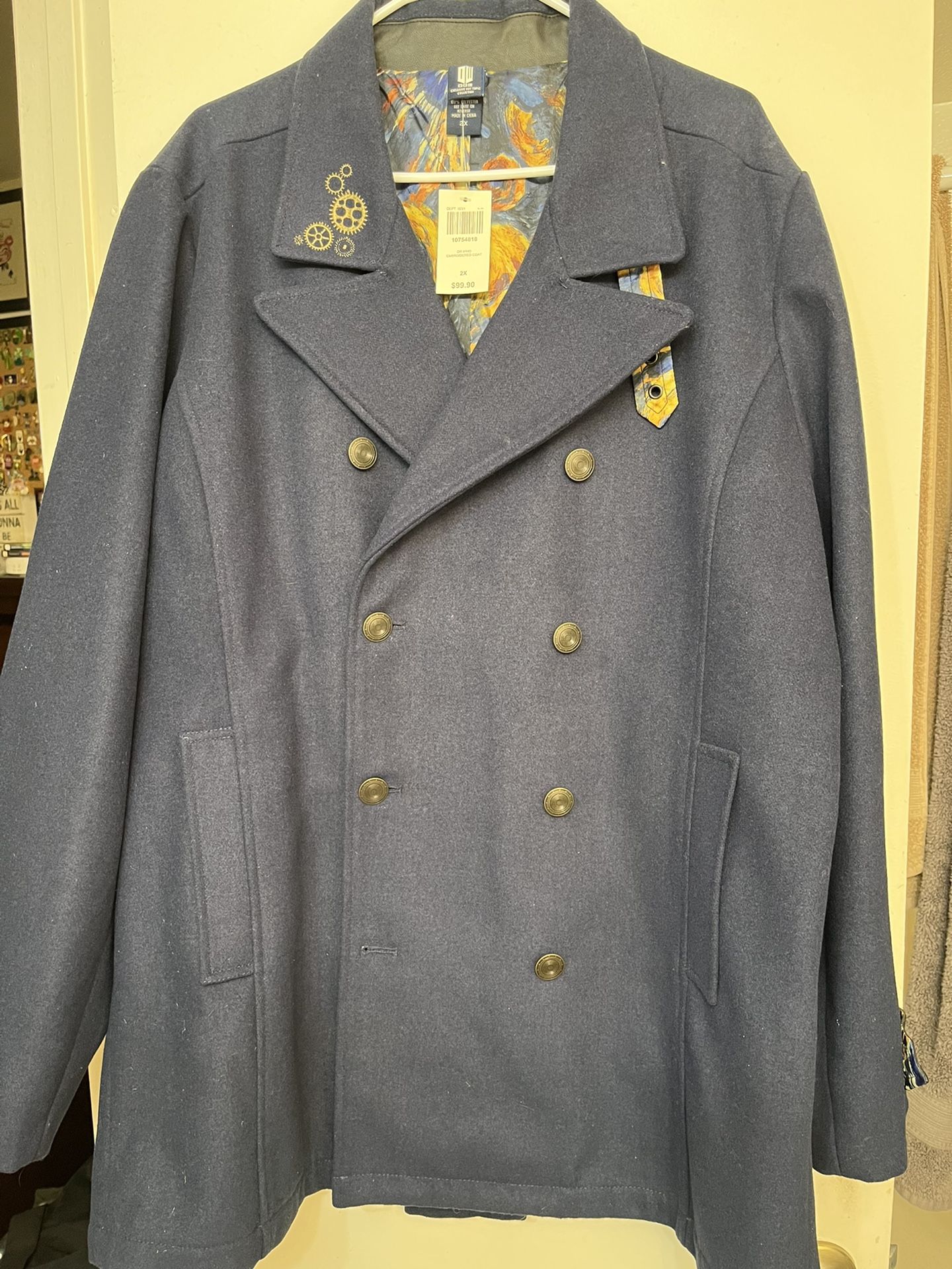 Hot Topic Dr Who Van Gogh Tardis Her Universe Womens XXL Peacoat Wool Jacket NWT