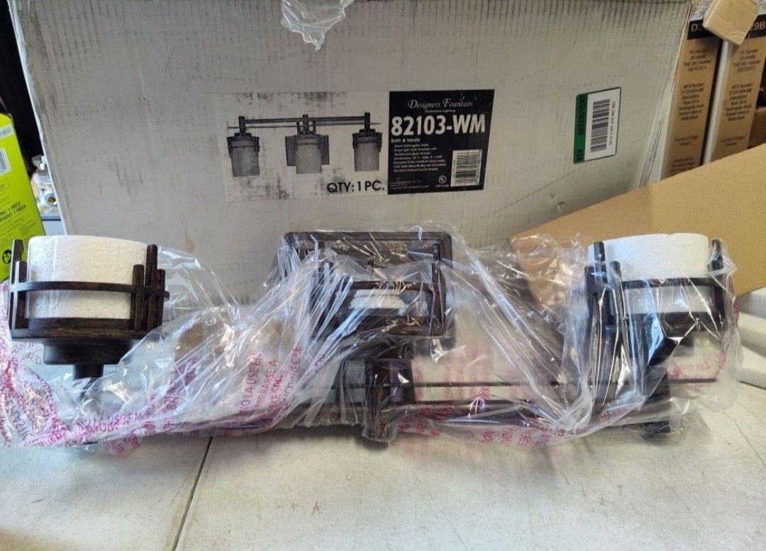 Designers Fountain Mission Ridge 3 Light Bathroom Vanity Light Fixture In Warm Mahogany