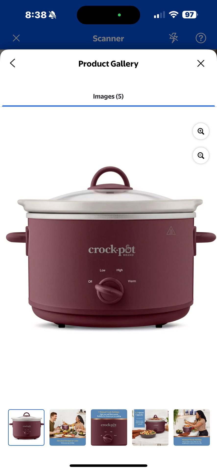 Crockpot 4.5qt Lambrusco Red Slow Cooker