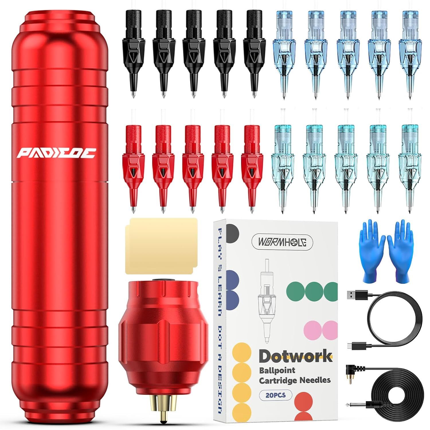 Tattoo Gun Kit Wireless Machine Practice Kit with 20pcs Ballpoint Pen