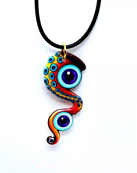 Colorful Trippy hippy Tentacle Halloween Eyeball Pendant Cartoon Necklace