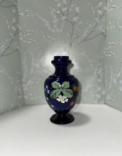 Vintage Cobalt Blue Glass Vase hand painted