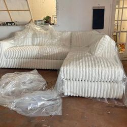 DELUXE BRAND NEW WHITE CORDUROY SECTIONAL SAME DAY DELIVERY 