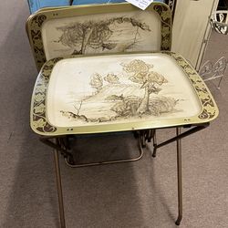 Vintage CAL-DAK 1950’s set 4 TV trays w/ rolling cart