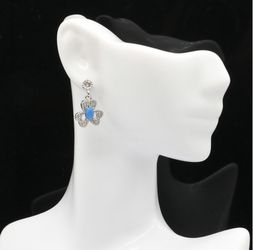 Sterling Silver.925 Stamped Blue Turquoise And CZ Earrings