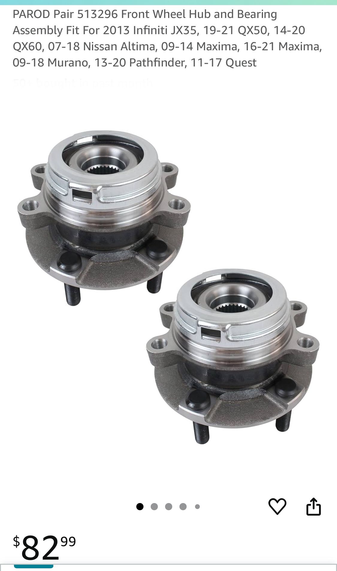 Front Wheel Hub and Bearing Assembly Fit For 2013 Infiniti JX35, 19-21 QX50, 14-20 QX60, 07-18 Nissan Altima, 09-14 Maxima, 16-21 Maxima, 09-18 Murano