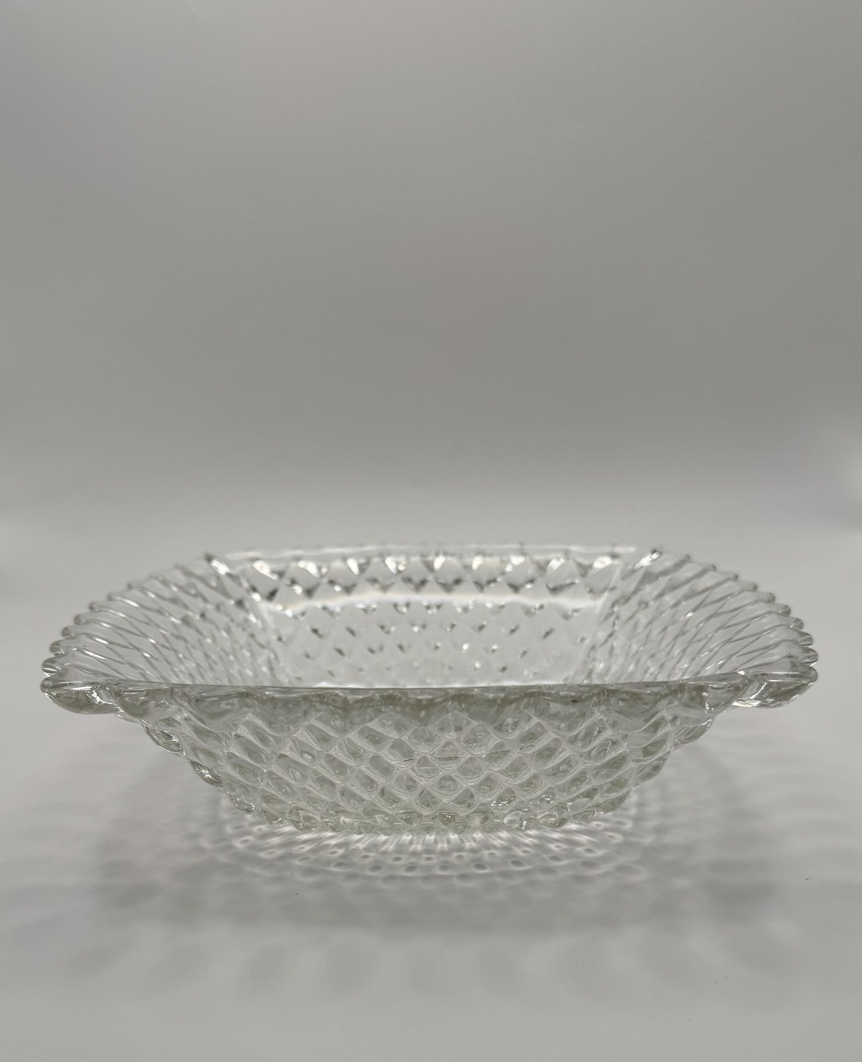 Vintage Diamond Cut Clear Glass Dish - 8” Square