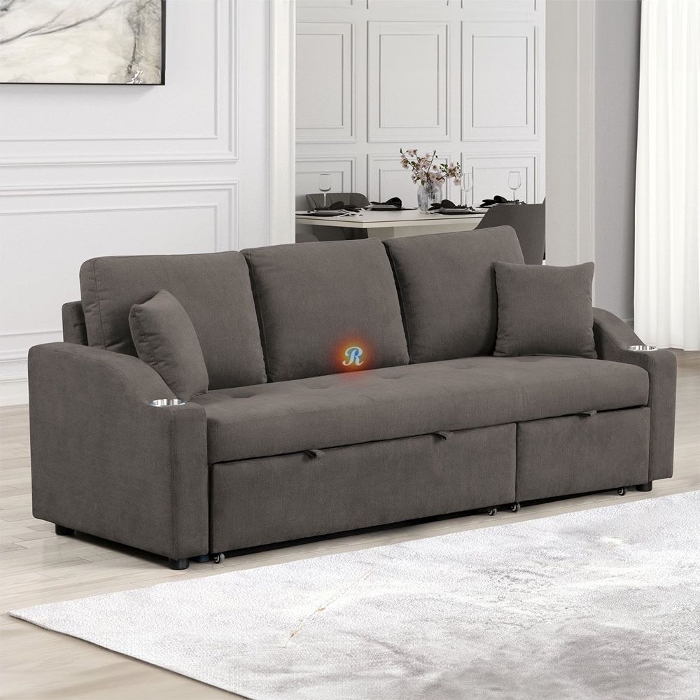 Pull Out Sleeper Sofa Bed Couch With Cup Holder