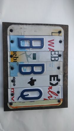 CUSTOM LICENSE PLATE MADE OUT OF RECYCLE PLATES HAND CRAFTED PINE WOOD STAIN