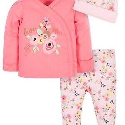 NEW  3-Piece Baby Girls Take Me Home Set Peach Pink  Flowers