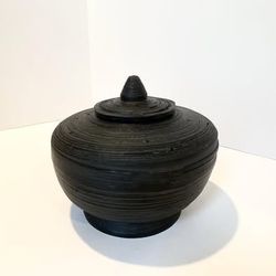 Black Bamboo Spun Pot with Lid | Home Decor Accent