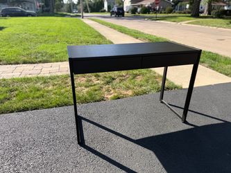 Modern Black Writing Desk with 2 Drawers – Metal Frame