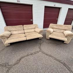 Suede LazyBoy Recliner Sofa & Oversized Chair 