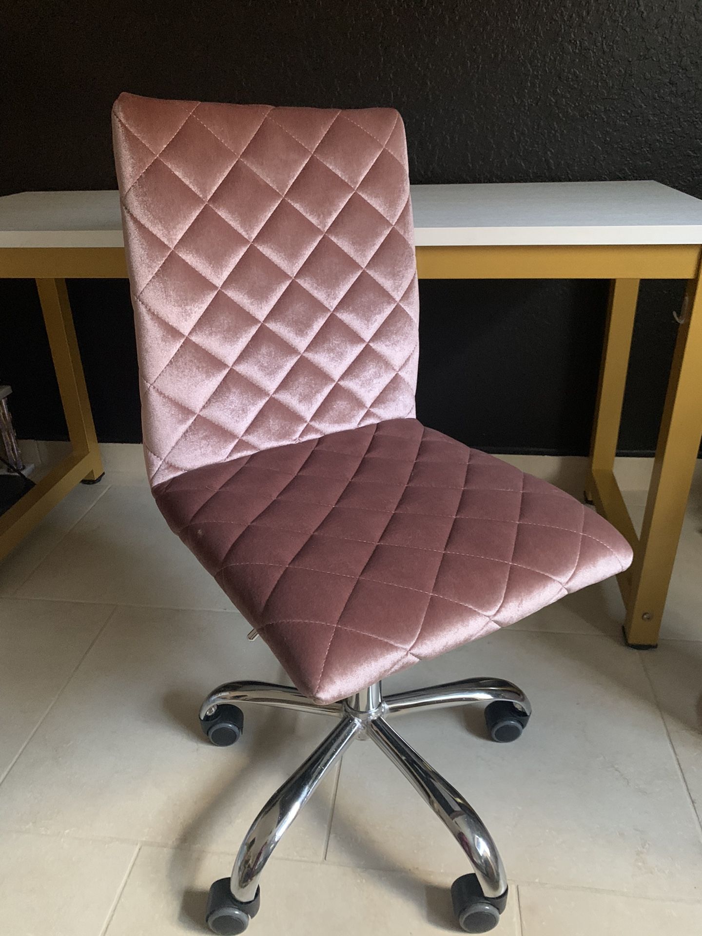 New Soft Pink Quilted Velvet Office Chair In Wheels