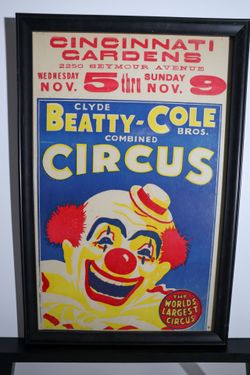 FRAMED Vintage 1975 Clyde Beatty Cole Bros Circus Poster Cincinnati Gardens 14x22