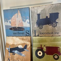 4 Pottery Barn Hand Painted Art