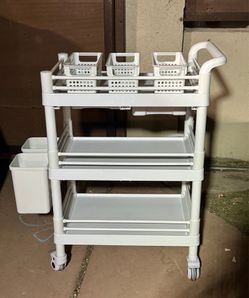 Rolling Trolley Cart with 2 Drawers & 3 Trash Cans, 3 Tiers Beauty Salon Rolling cart