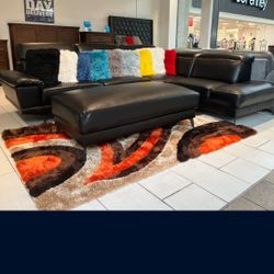 Rio Black Leather Sectional Sofa W/Ottoman---$899---Limited Inventory!!!---Delivery Available 