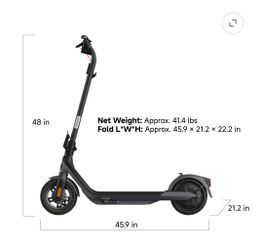 Segway E2 Pro Electric Scooter, 18.6 mph Max Speed, 21.7 Miles Max Range, Teens and Adults, Black